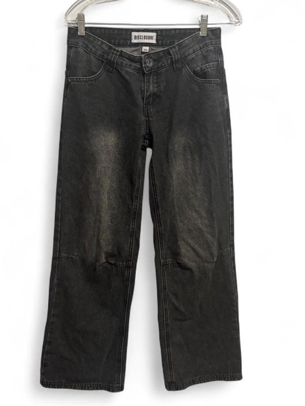 Disclosure Washed Black Baggy Denim Jeans, white angel wings graffic print